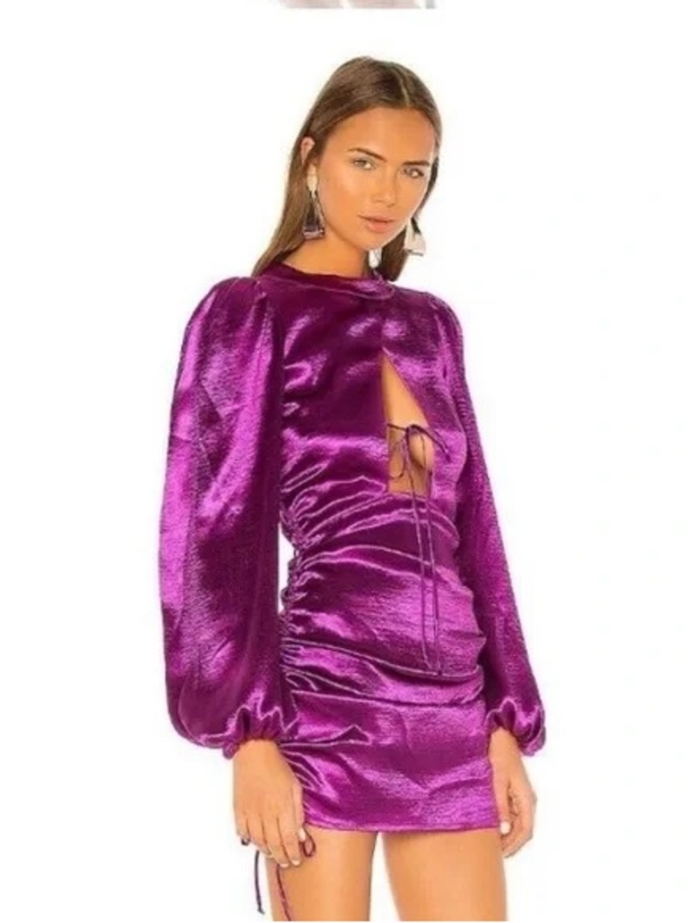 For Love & Lemons XS Lennox Metallic Dress in Electric Purple